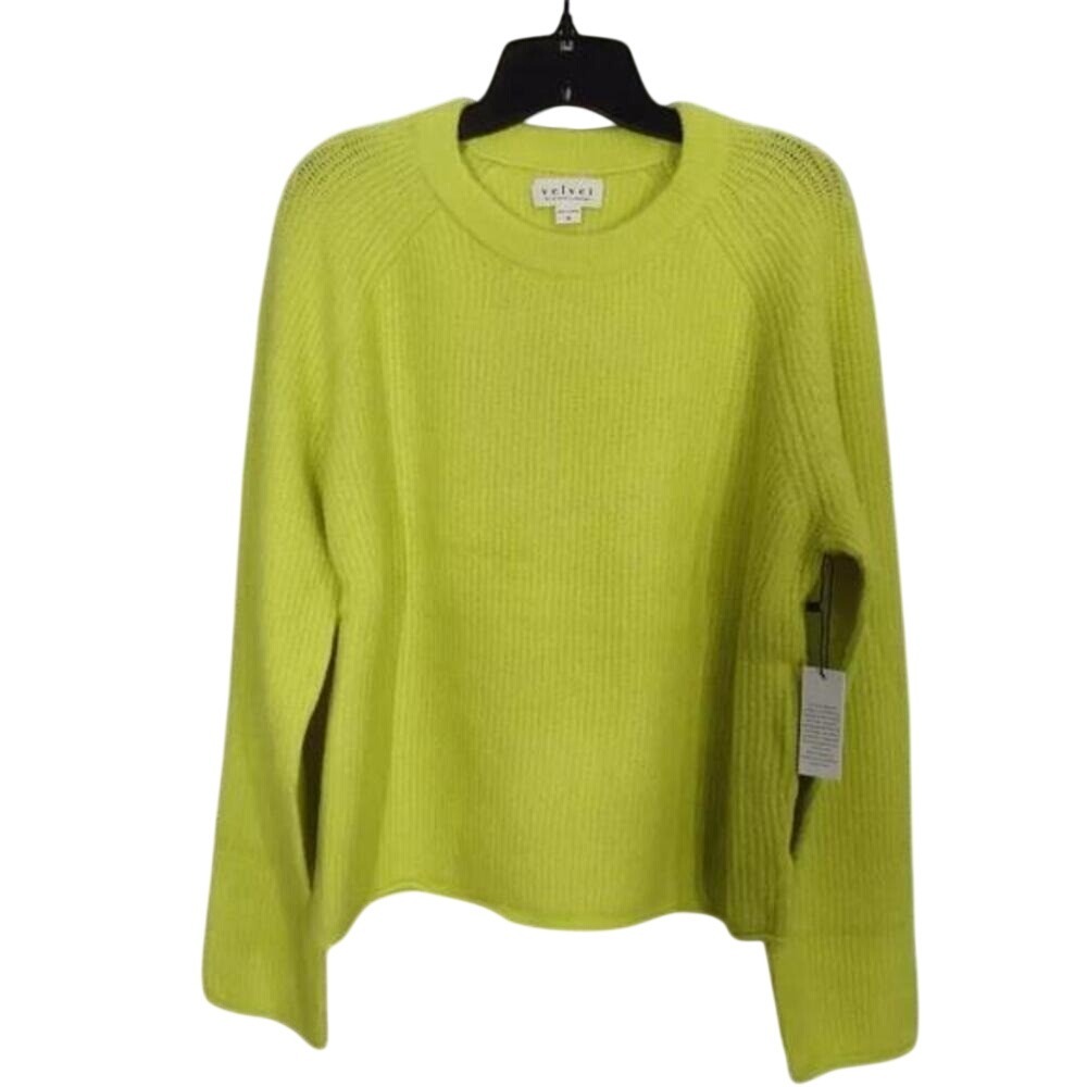 Velvet by‎ Graham & Spencer Ribbed Knit Sweater XL Lime Green Yak Wool Blend NWT